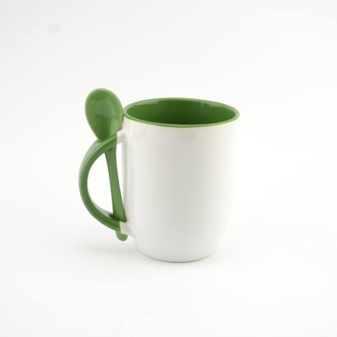 Кружка с ложкой B023 для сублимации, 12oz, Зеленая (36) без коробки