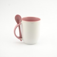 Кружка с ложкой B027 для сублимации, 12oz, Розовый (36) без коробки