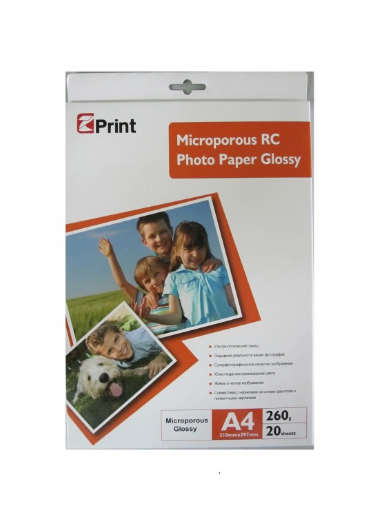 RG260G-A4-20 EZ PRINT Микропористая глянцевая фото бумага на резиновой основе 260 гр (20)