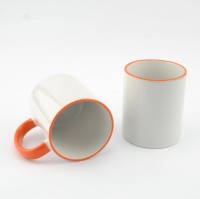Кружка с цветной каймой MT-B003 для сублимации, 11oz, Оранжевая (48)